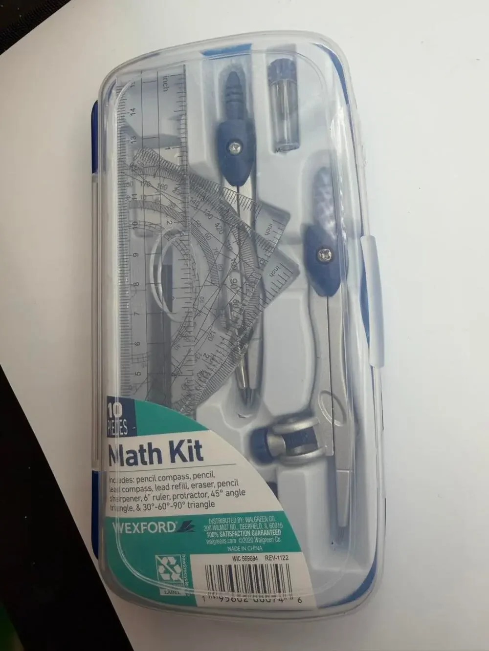 10 Piece Math Kit Educational Math Set with Case/Compass/Protractor